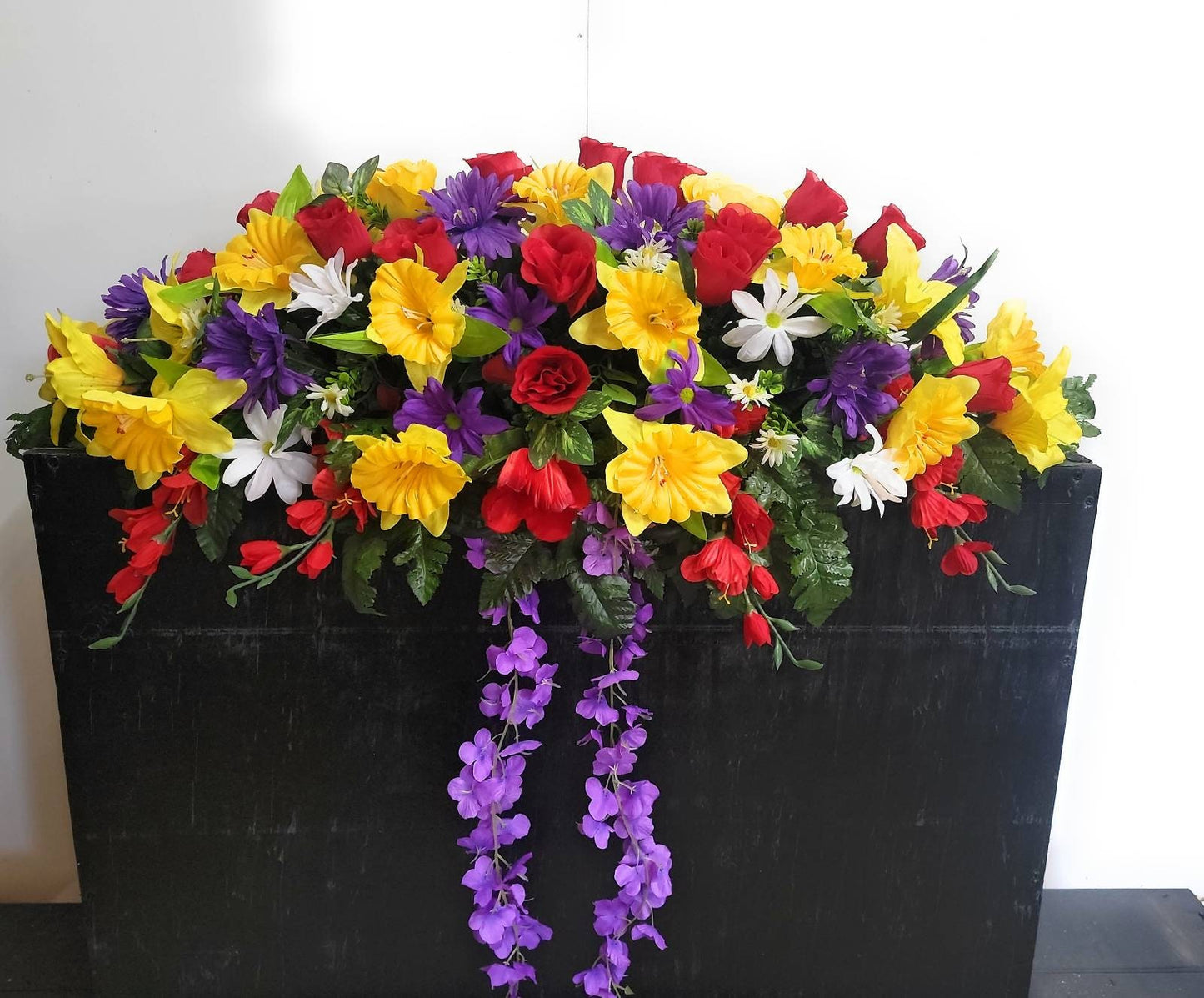 Spring Cemetery Saddle • Extra Large Headstone Saddle • 36” Length Cemetery Saddle • Spring - Summer Cemetery Flowers