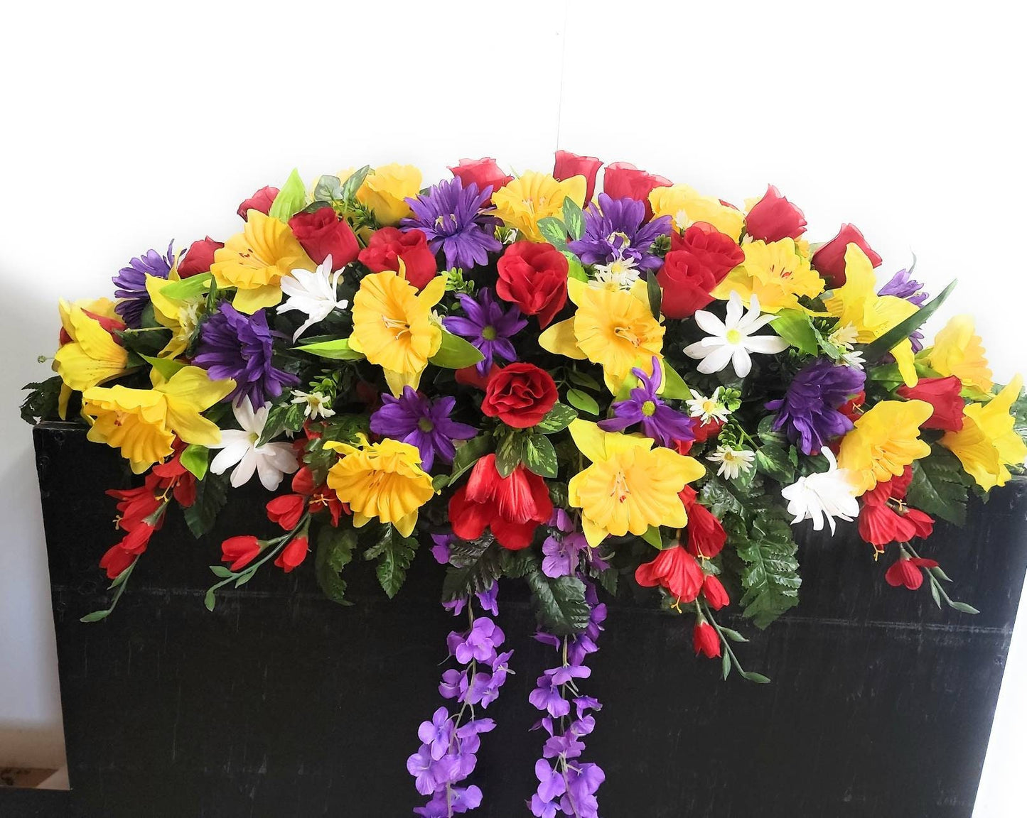 Spring Cemetery Saddle • Extra Large Headstone Saddle • 36” Length Cemetery Saddle • Spring - Summer Cemetery Flowers