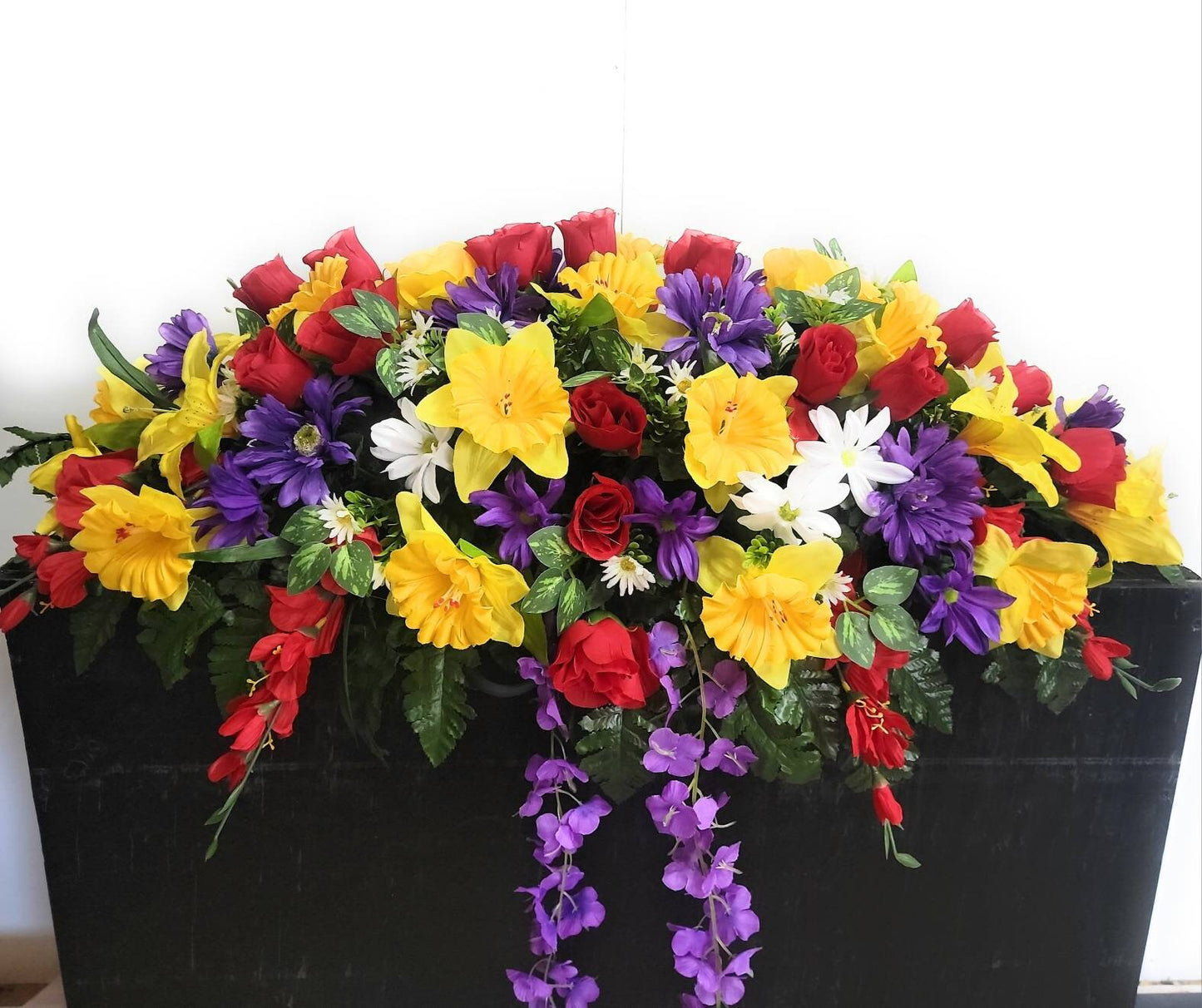 Spring Cemetery Saddle • Extra Large Headstone Saddle • 36” Length Cemetery Saddle • Spring - Summer Cemetery Flowers