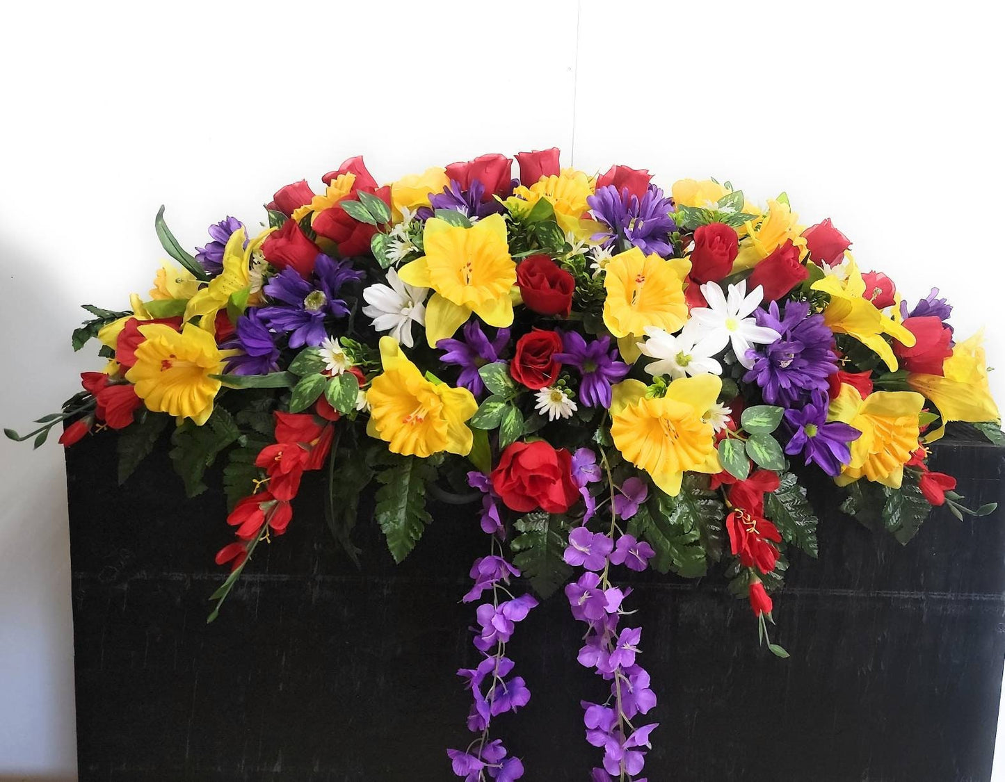 Spring Cemetery Saddle • Extra Large Headstone Saddle • 36” Length Cemetery Saddle • Spring - Summer Cemetery Flowers
