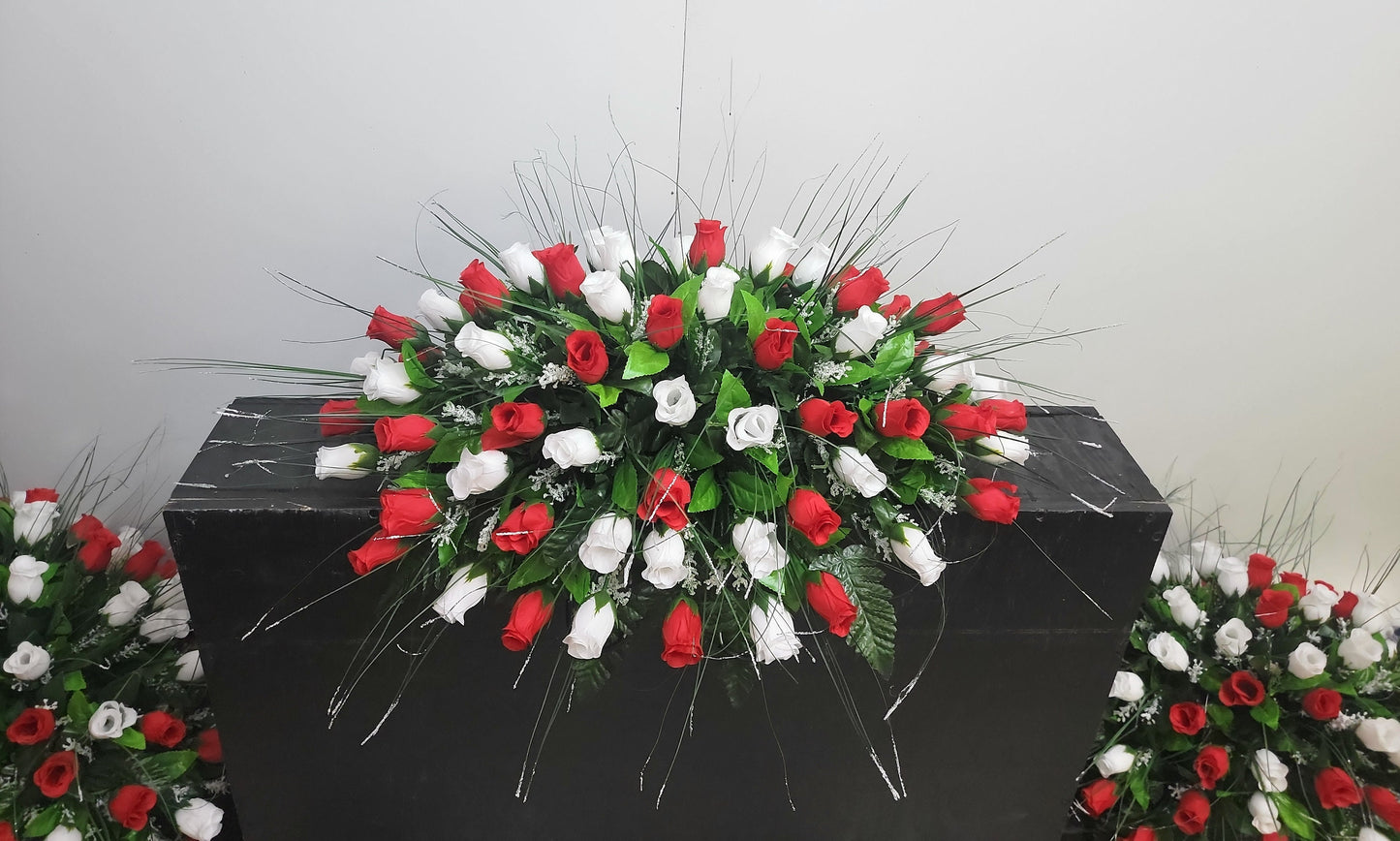 Cemetery Flowers Saddle,  Christmas Cemetery Saddle,  Red and  White Roses