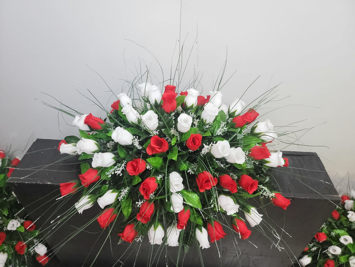 Cemetery Flowers Saddle,  Christmas Cemetery Saddle,  Red and  White Roses