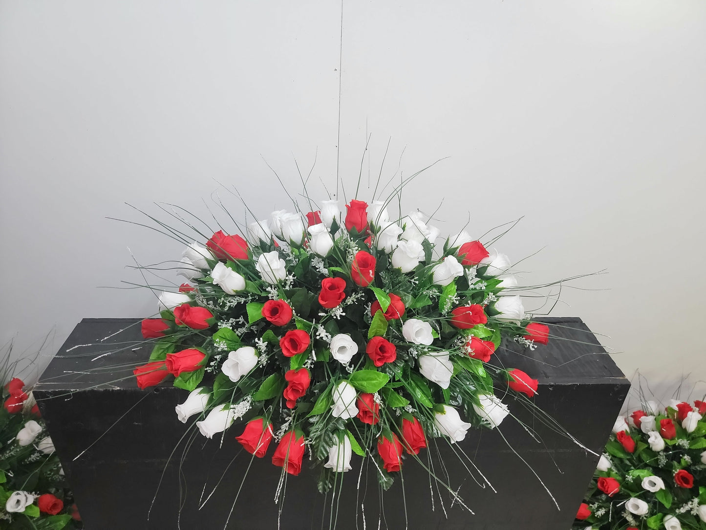 Cemetery Flowers Saddle,  Christmas Cemetery Saddle,  Red and  White Roses