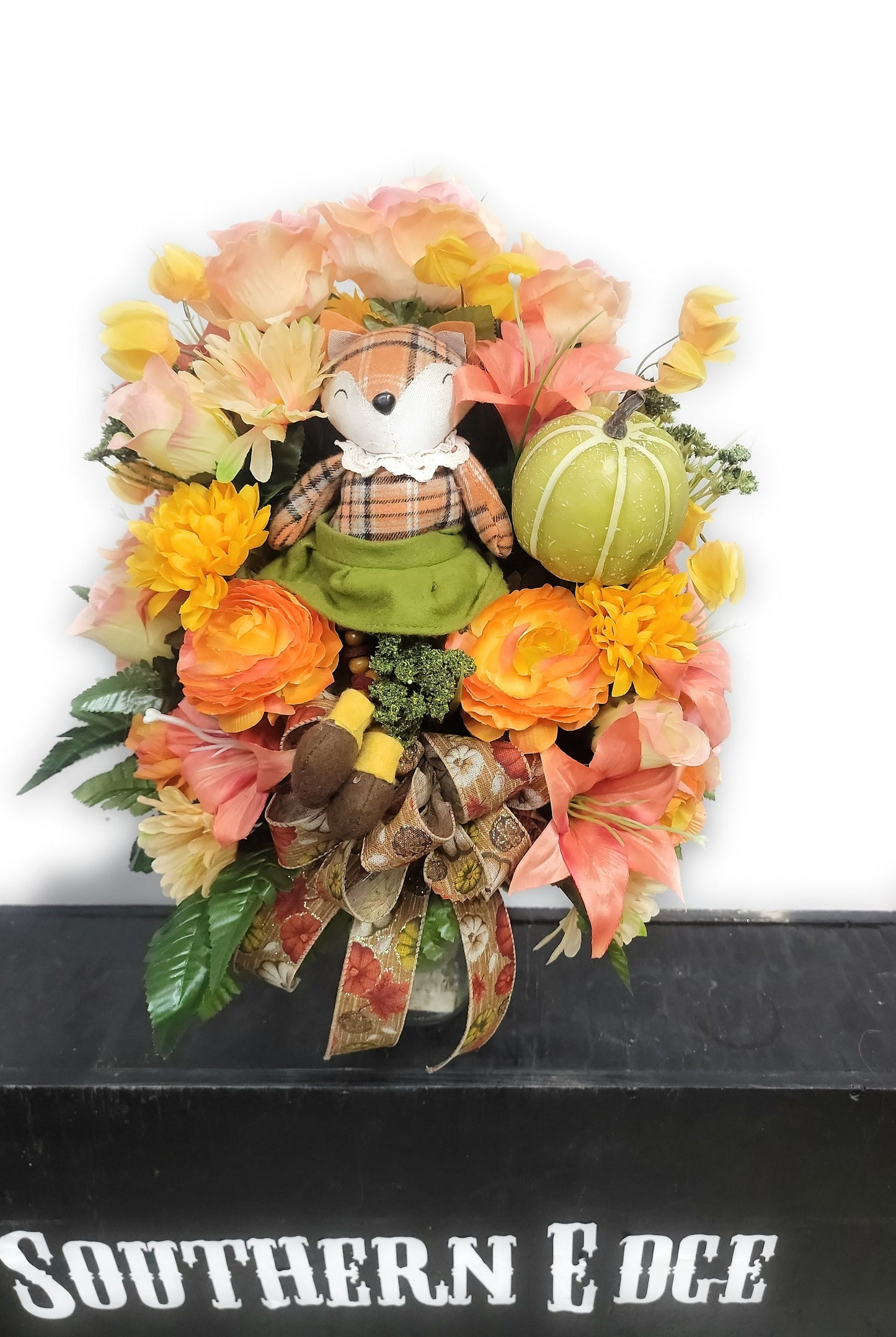 Autumn Cemetery Flowers for 3 inch wide Vase, Girl Fox Rustc Fall Decor  Pumpkin ribbon Rustic Farmhouse Decor
