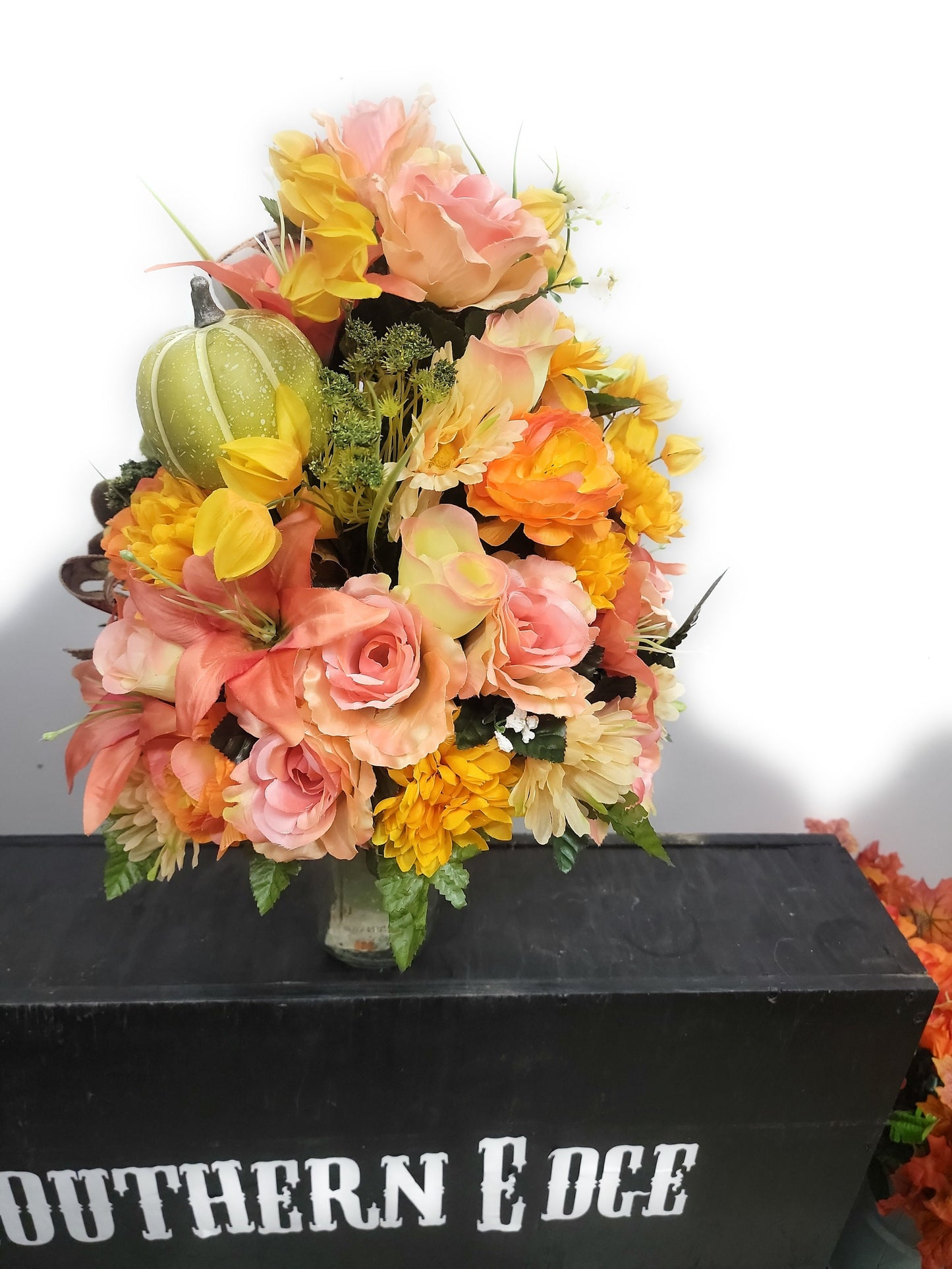 Autumn Cemetery Flowers for 3 inch wide Vase, Girl Fox Rustc Fall Decor  Pumpkin ribbon Rustic Farmhouse Decor