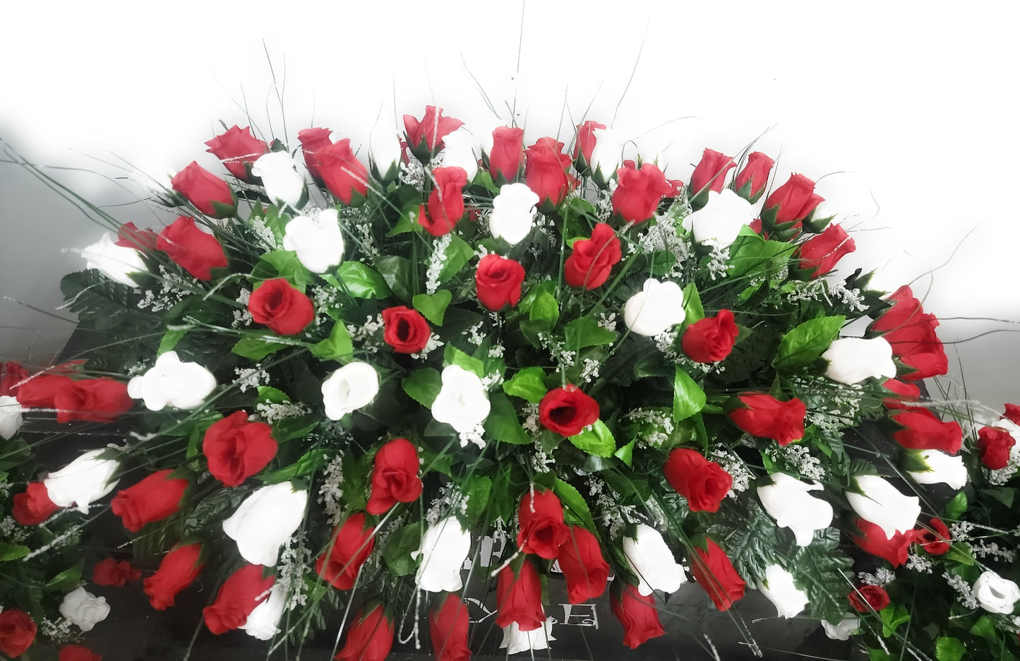 3 Piece Matching Set for Large Headstone Red White roses Cemetery Flowers Large Saddle Matching vases Father Day Mother Day Funeral flowers