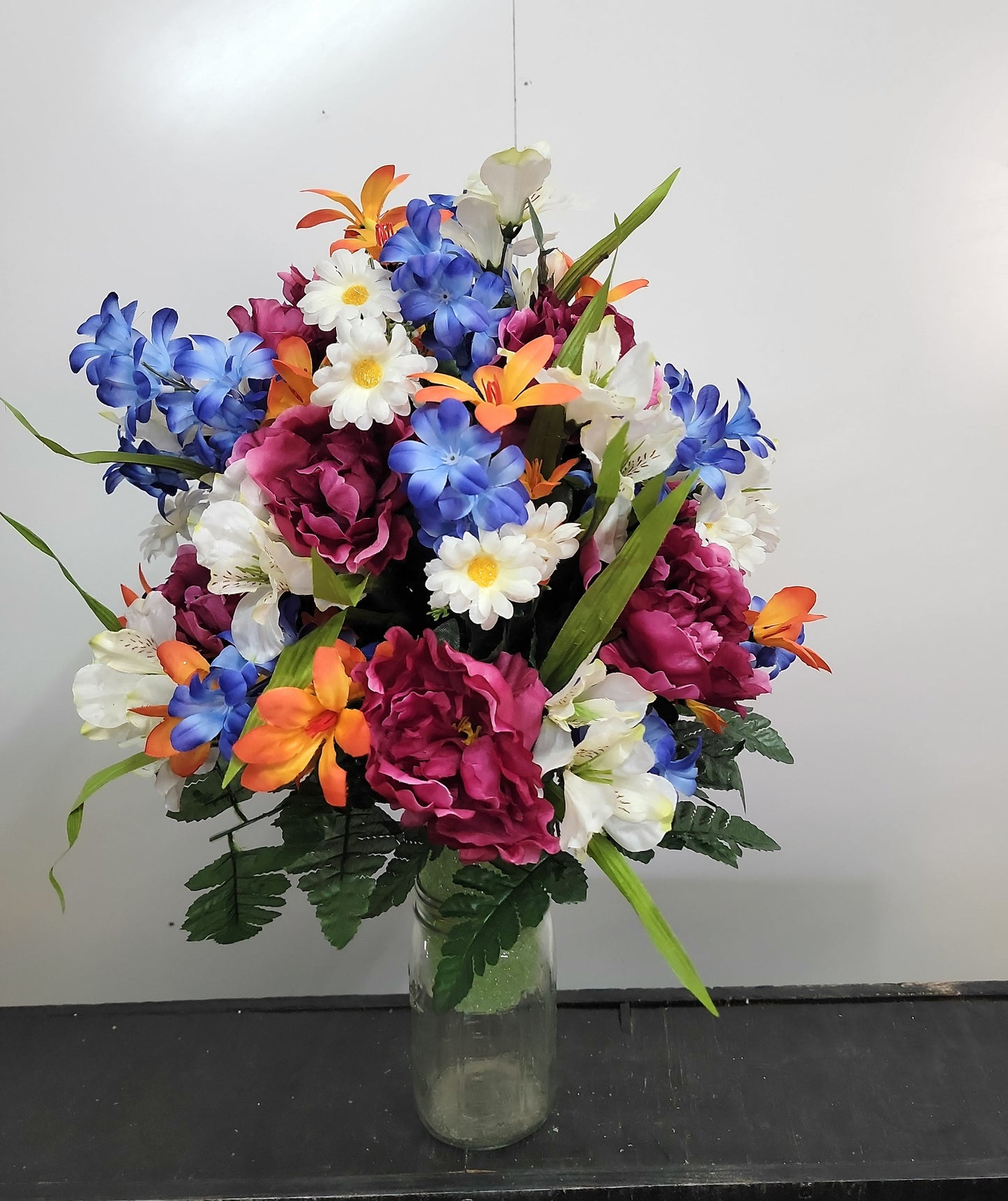 Cemetery Vase Flowers,  Small Arrangement for Grave vase, parents Memorial Flowers, Cemetery Flowers vase