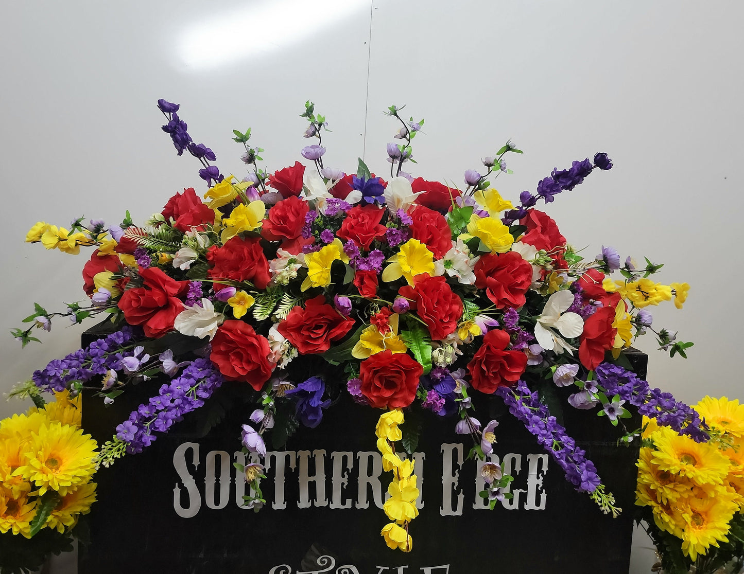 Extra Large Headstone Saddle • 45" Length Cemetery Saddle Spring Cemetery Flowers tulips iris daffodils roses dogwood grave blanket flowers