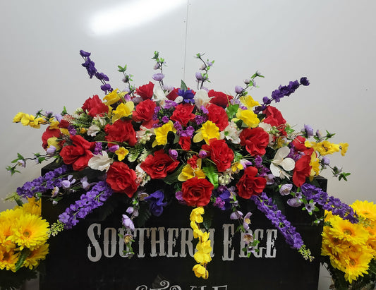 Extra Large Headstone Saddle • 45" Length Cemetery Saddle Spring Cemetery Flowers tulips iris daffodils roses dogwood grave blanket flowers