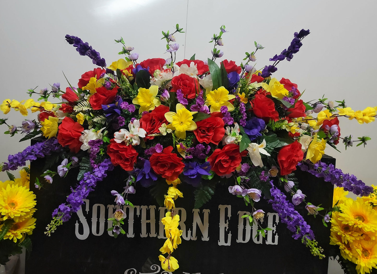 Extra Large Headstone Saddle • 45" Length Cemetery Saddle Spring Cemetery Flowers tulips iris daffodils roses dogwood grave blanket flowers