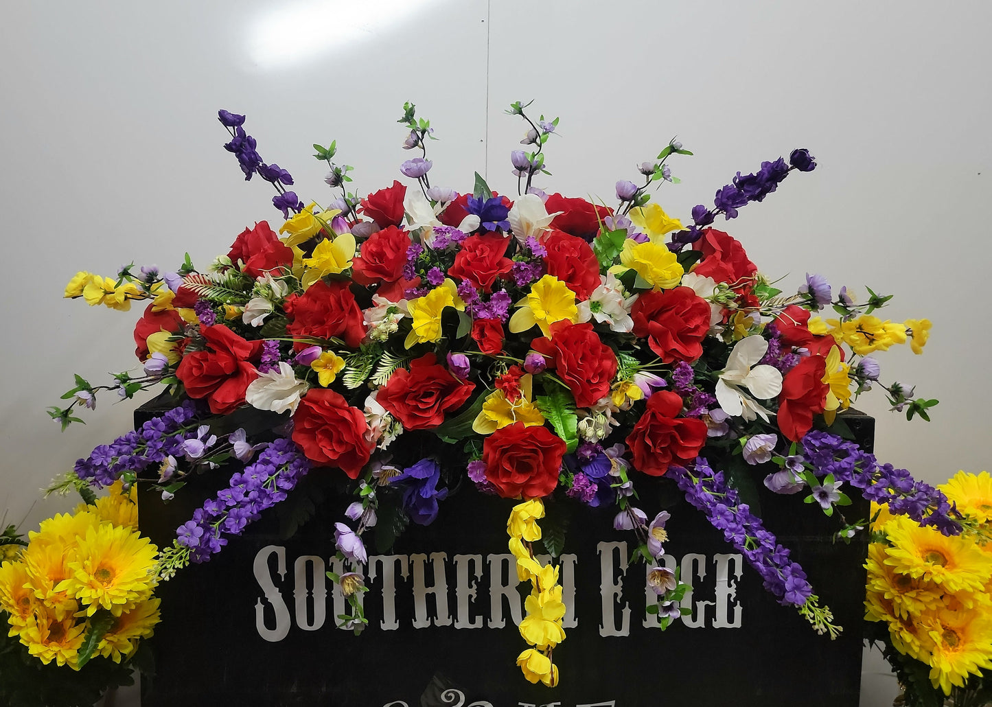 Extra Large Headstone Saddle • 45" Length Cemetery Saddle Spring Cemetery Flowers tulips iris daffodils roses dogwood grave blanket flowers