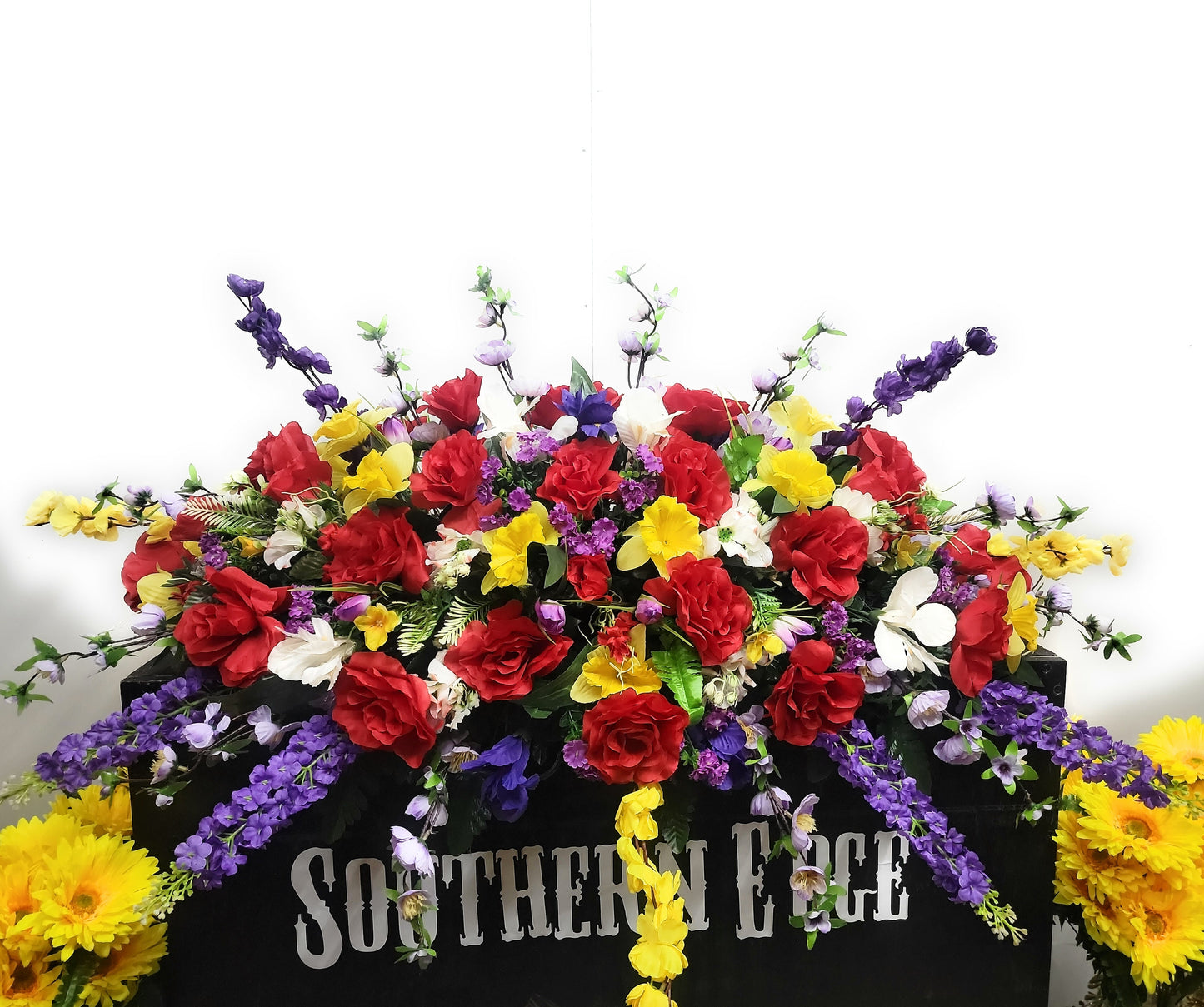 Extra Large Headstone Saddle • 45" Length Cemetery Saddle Spring Cemetery Flowers tulips iris daffodils roses dogwood grave blanket flowers