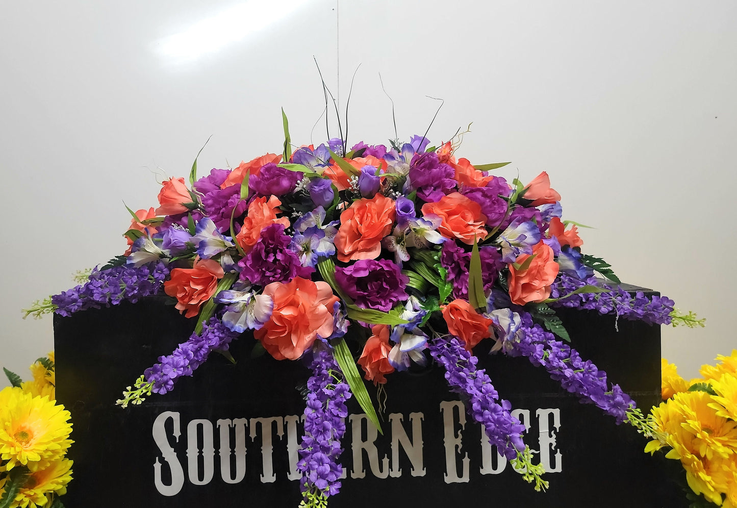 Coral rose Headstone Saddle 36" Cemetery Saddle  purple peonies lavender roses gravestone Saddle Easter Decoration Cemetery Headstone Topper