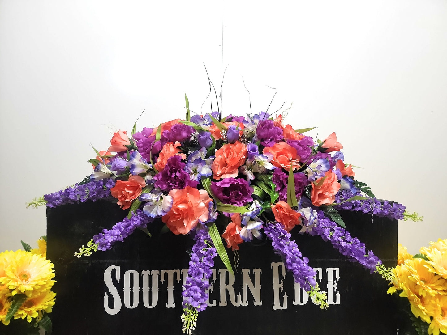 Coral rose Headstone Saddle 36" Cemetery Saddle  purple peonies lavender roses gravestone Saddle Easter Decoration Cemetery Headstone Topper