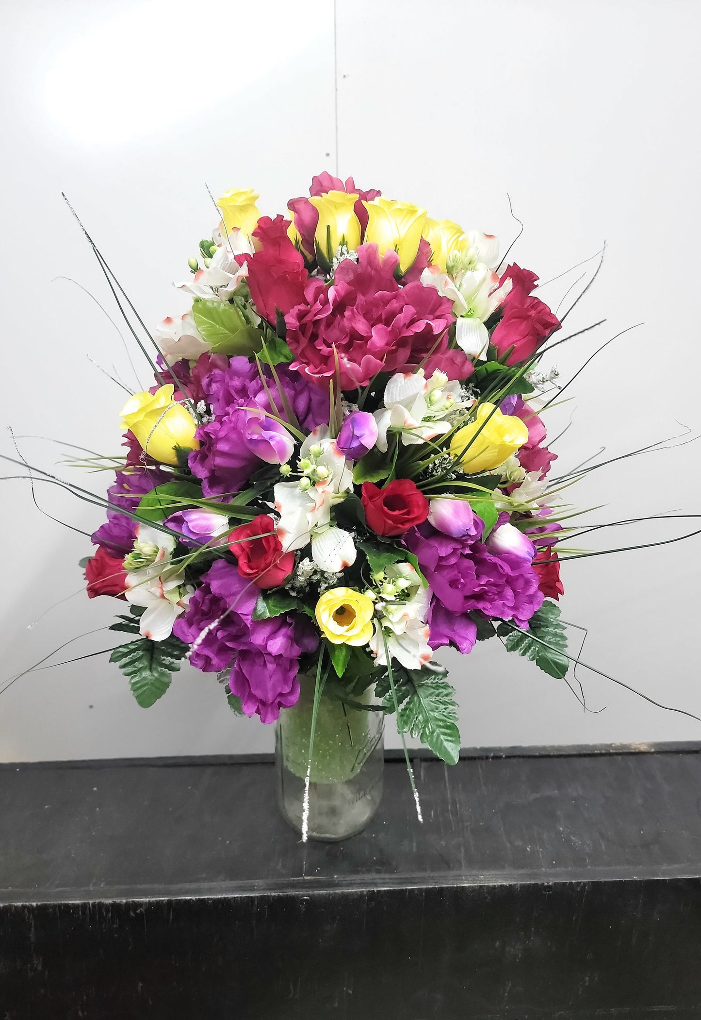 Forever Yours Cemetery Flowers Vase Cone for 3 inch Grave  Vase dogwood purple peonies forever yours roses tulips Cemetery Vase Arrangement