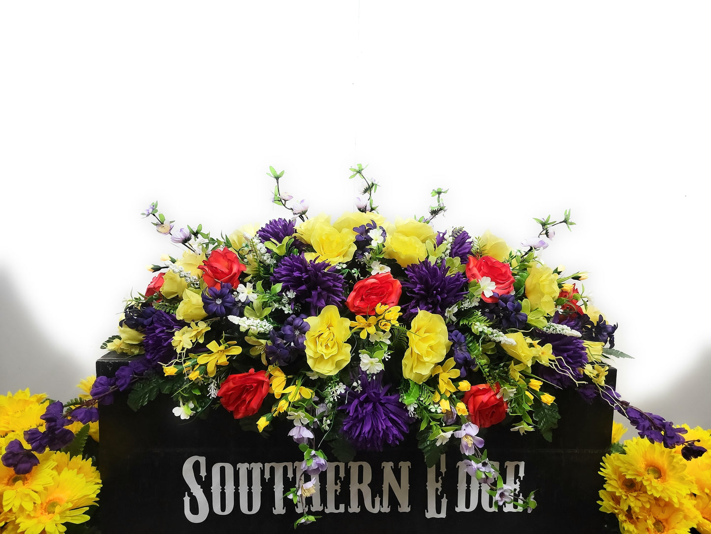 Premium 38" Spring Cemetery Saddle  Gravestone Flowers Beauty Roses Purple Mums Headstone Cemetery Saddle Large Headstone Saddle Flowers