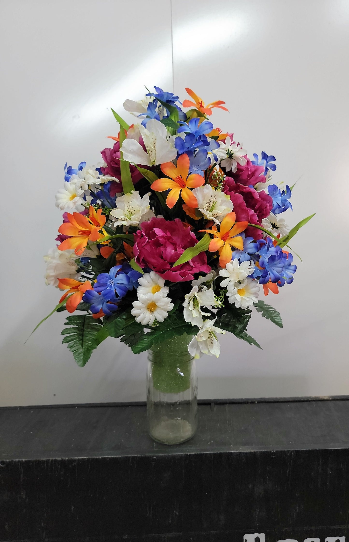 Cemetery Vase Flowers,  Small Arrangement for Grave vase, parents Memorial Flowers, Cemetery Flowers vase