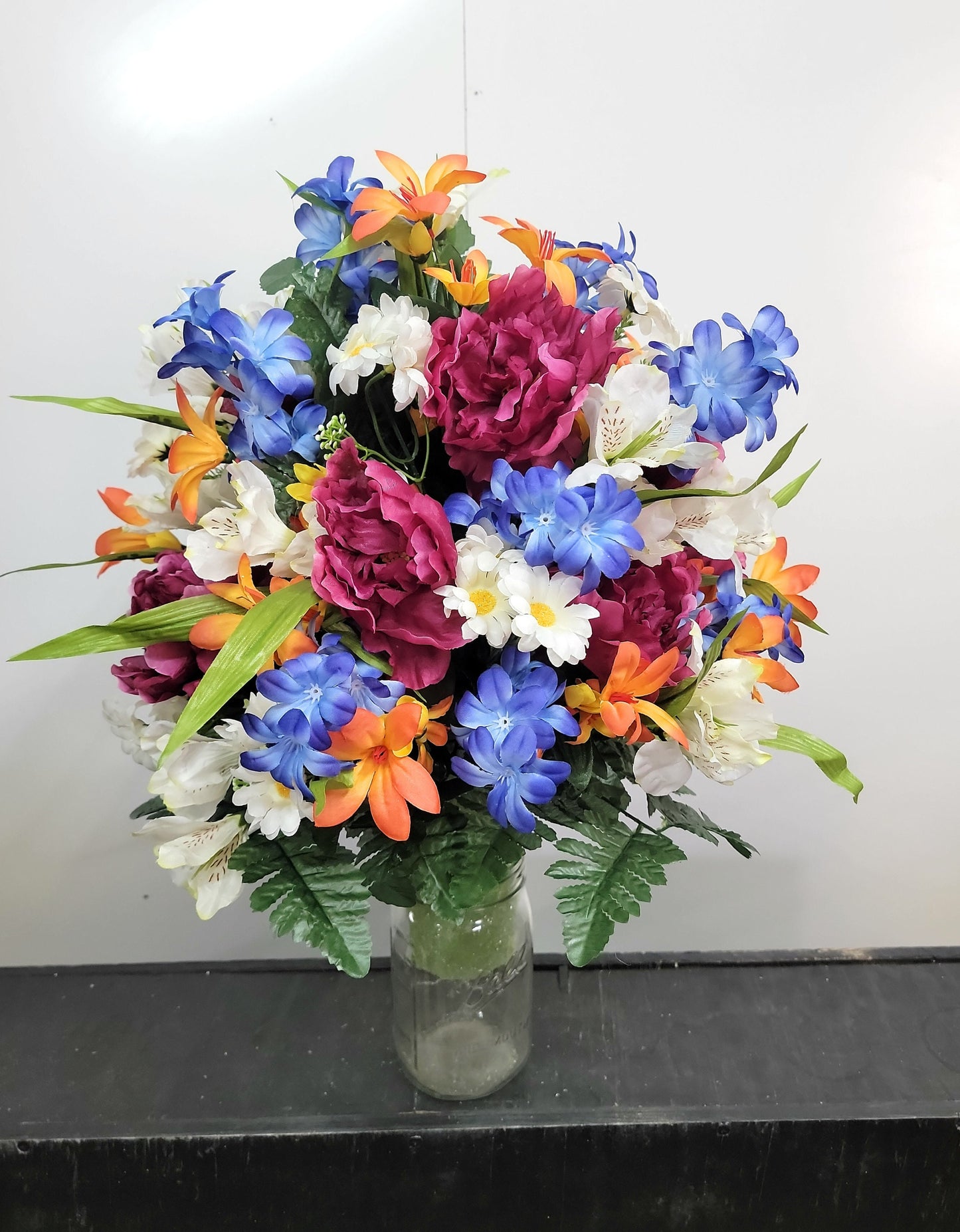 Cemetery Vase Flowers,  Small Arrangement for Grave vase, parents Memorial Flowers, Cemetery Flowers vase