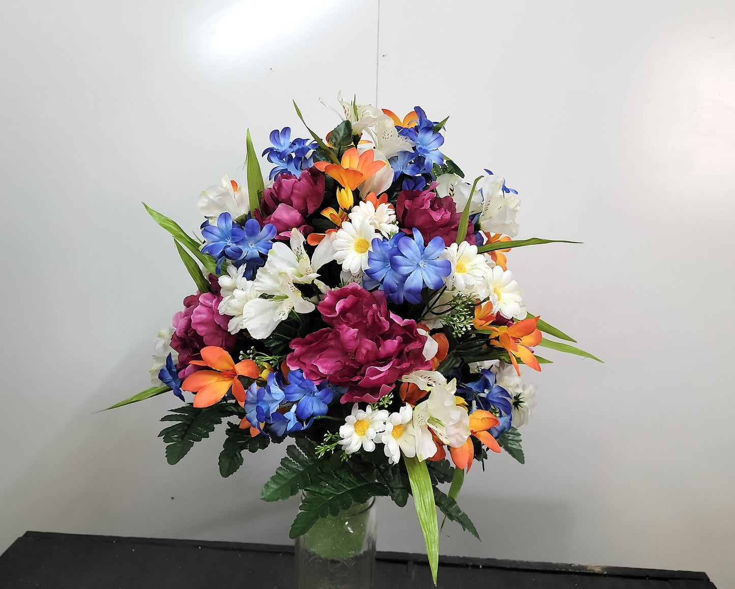 Cemetery Vase Flowers,  Small Arrangement for Grave vase, parents Memorial Flowers, Cemetery Flowers vase