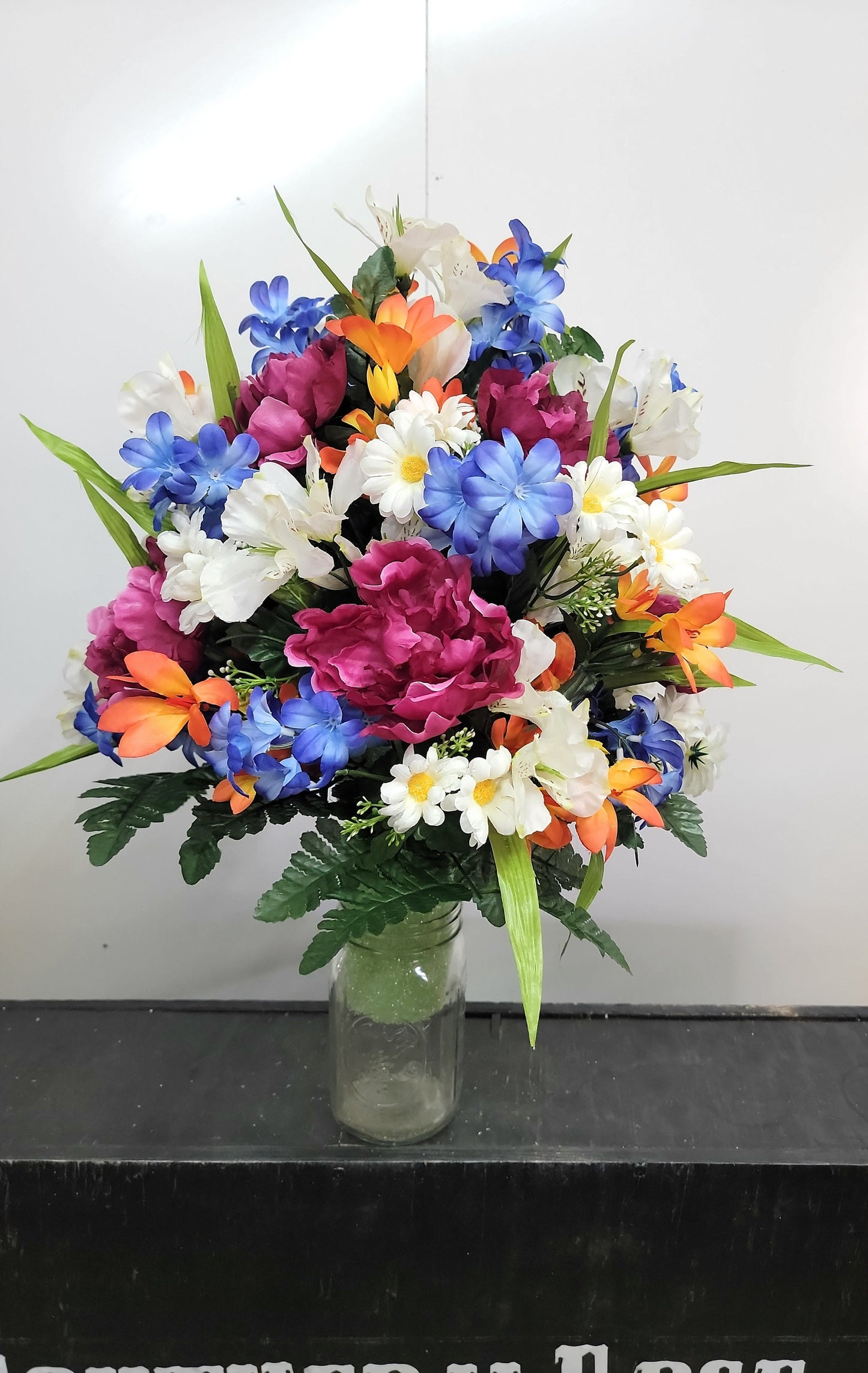 Cemetery Vase Flowers,  Small Arrangement for Grave vase, parents Memorial Flowers, Cemetery Flowers vase
