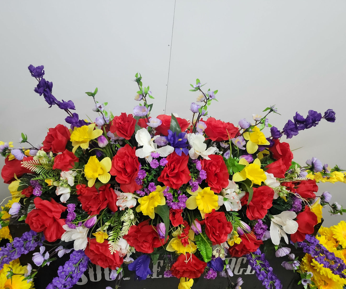 Extra Large Headstone Saddle • 45" Length Cemetery Saddle Spring Cemetery Flowers tulips iris daffodils roses dogwood grave blanket flowers