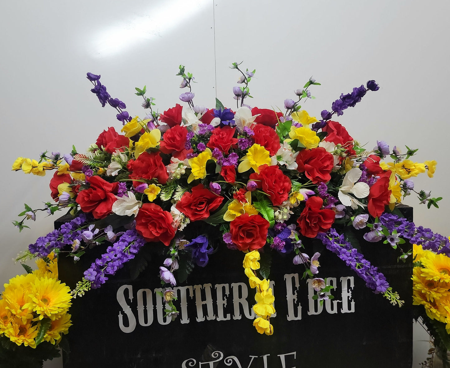 Extra Large Headstone Saddle • 45" Length Cemetery Saddle Spring Cemetery Flowers tulips iris daffodils roses dogwood grave blanket flowers