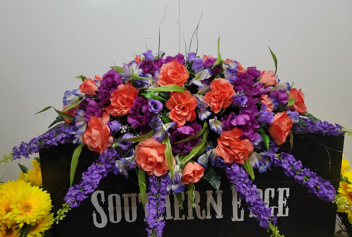 Coral rose Headstone Saddle 36" Cemetery Saddle  purple peonies lavender roses gravestone Saddle Easter Decoration Cemetery Headstone Topper