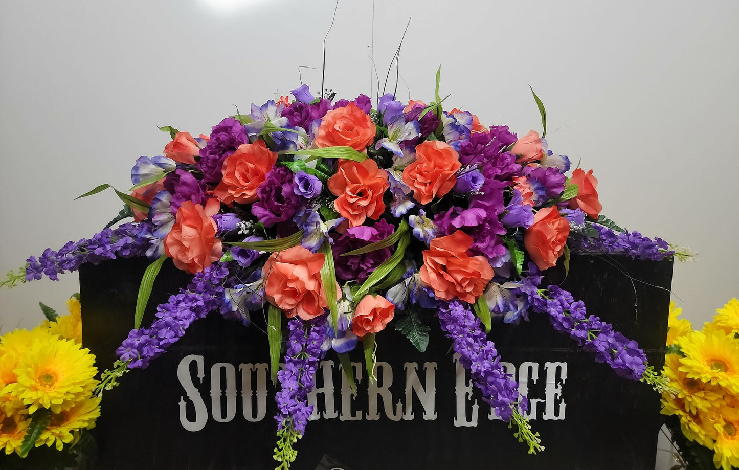 Coral rose Headstone Saddle 36" Cemetery Saddle  purple peonies lavender roses gravestone Saddle Easter Decoration Cemetery Headstone Topper
