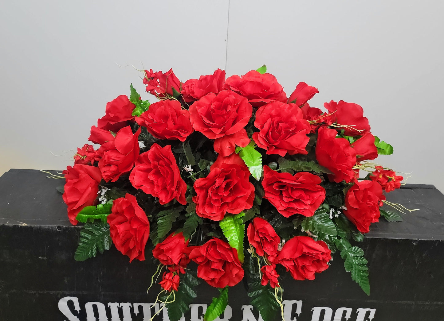 Red Roses 25" Cemetery Saddle 3dz red roses Cemetery Flowers Headstone Cemetery decoration mothers day