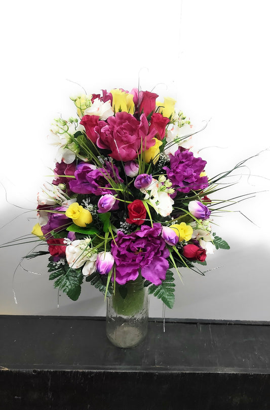 Forever Yours Cemetery Flowers Vase Cone for 3 inch Grave  Vase dogwood purple peonies forever yours roses tulips Cemetery Vase Arrangement