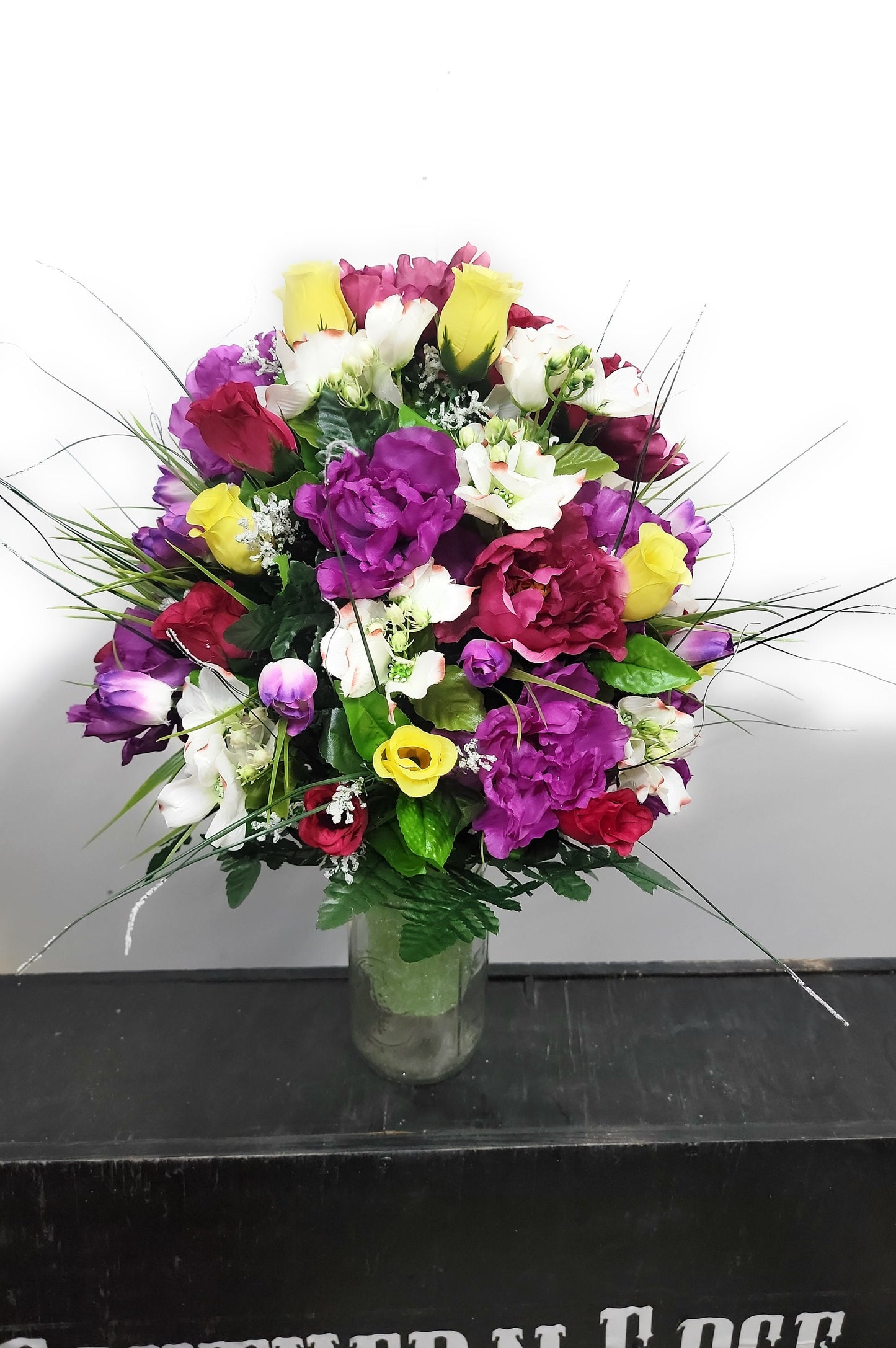 Forever Yours Cemetery Flowers Vase Cone for 3 inch Grave  Vase dogwood purple peonies forever yours roses tulips Cemetery Vase Arrangement