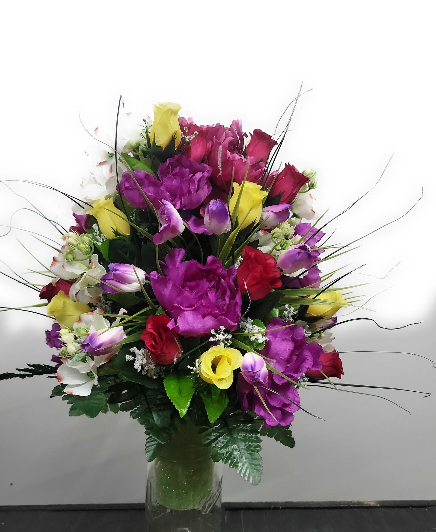 Forever Yours Cemetery Flowers Vase Cone for 3 inch Grave  Vase dogwood purple peonies forever yours roses tulips Cemetery Vase Arrangement