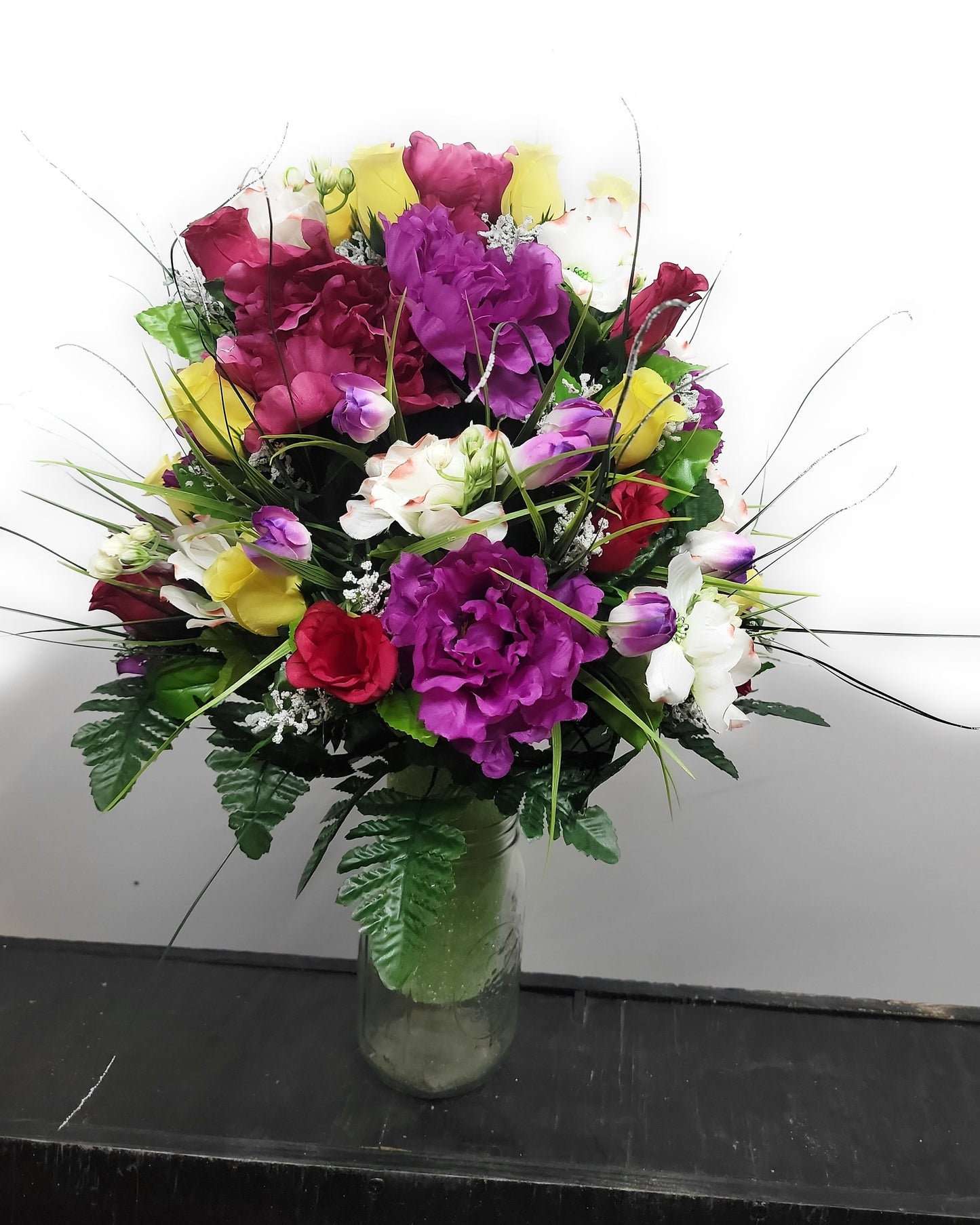 Forever Yours Cemetery Flowers Vase Cone for 3 inch Grave  Vase dogwood purple peonies forever yours roses tulips Cemetery Vase Arrangement