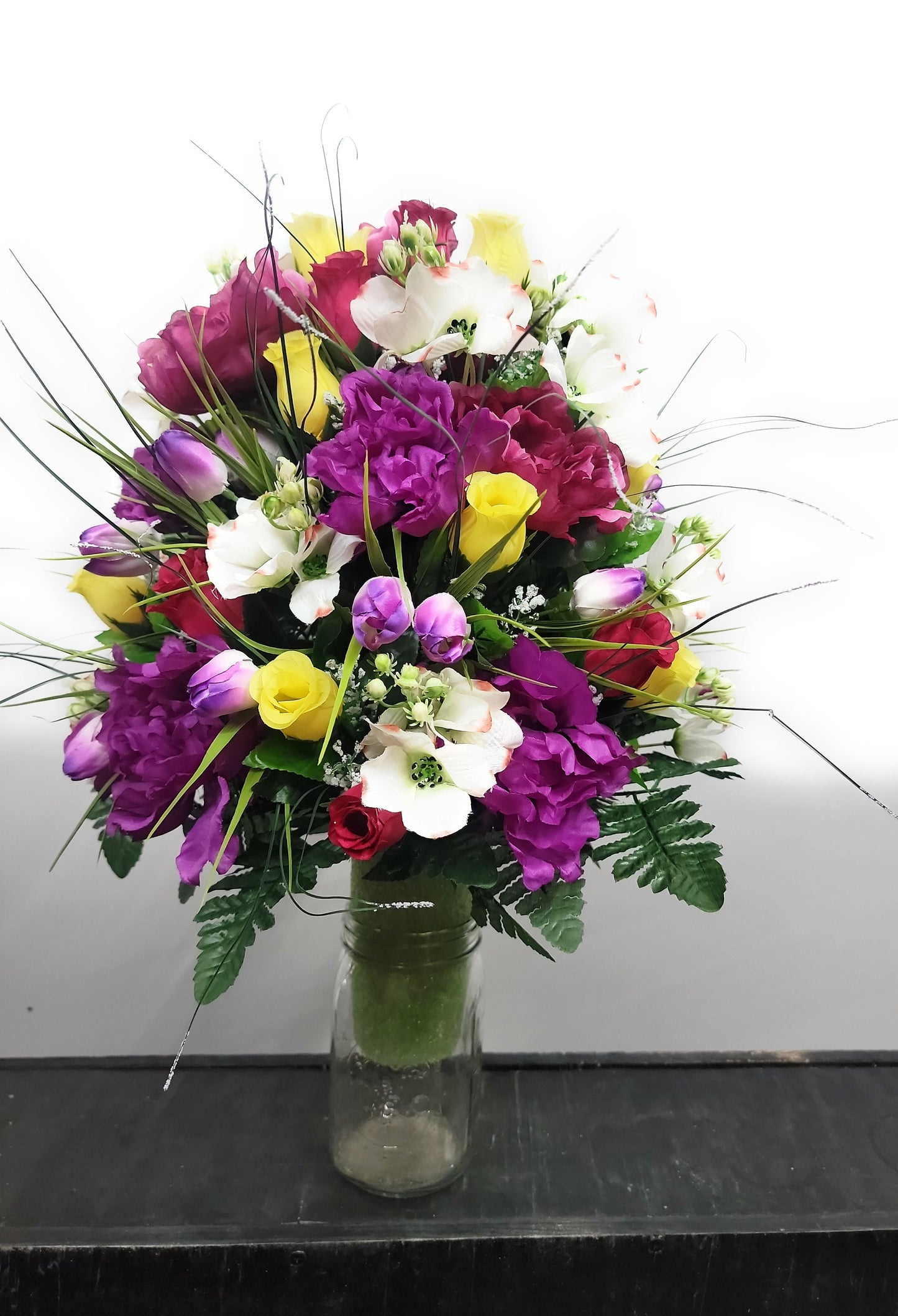 Forever Yours Cemetery Flowers Vase Cone for 3 inch Grave  Vase dogwood purple peonies forever yours roses tulips Cemetery Vase Arrangement