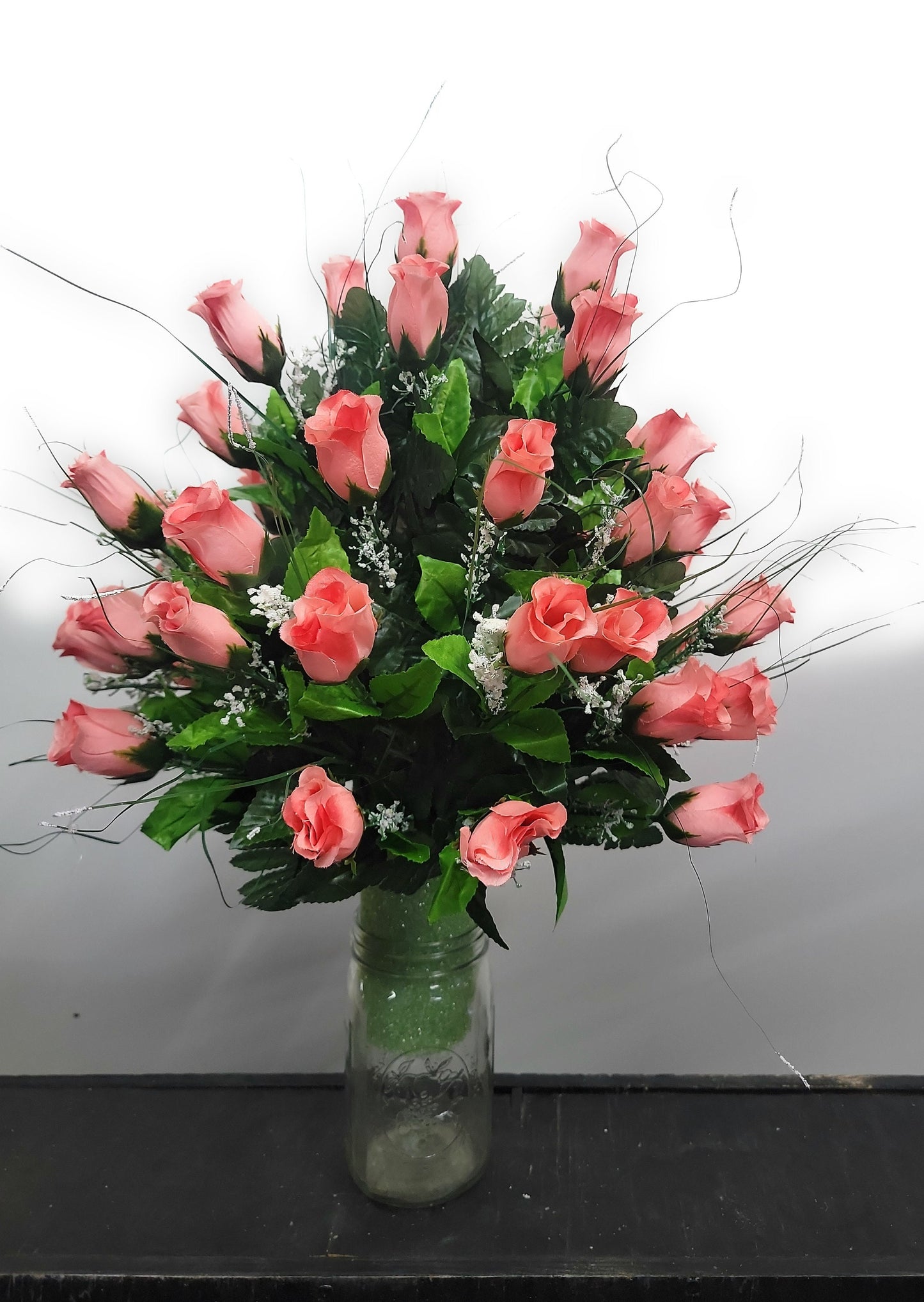 Coral Rose Cemetery Vase Flowers Grave Vase Flowers Cemetery flowers spring Easter flowers