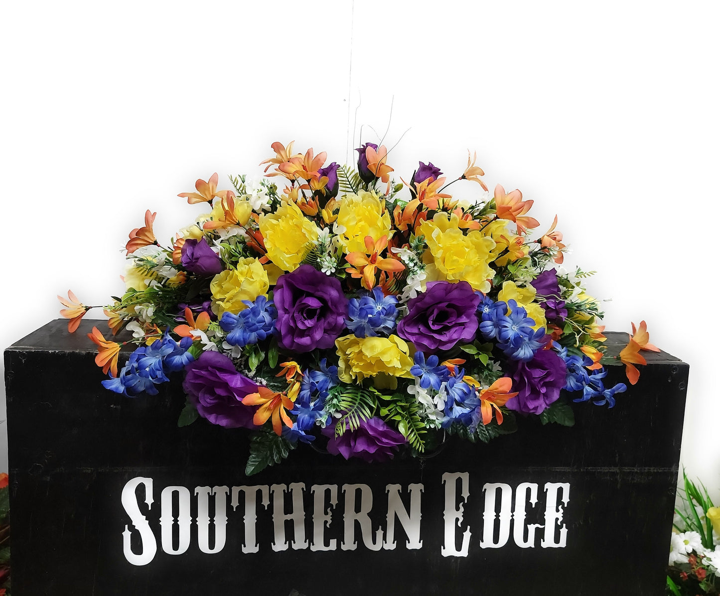 30" Sunburst Colors Spring Cemetery Flowers Saddle Grave Saddle Headstone Flowers Easter Memorial Flowers Blue orange purple
