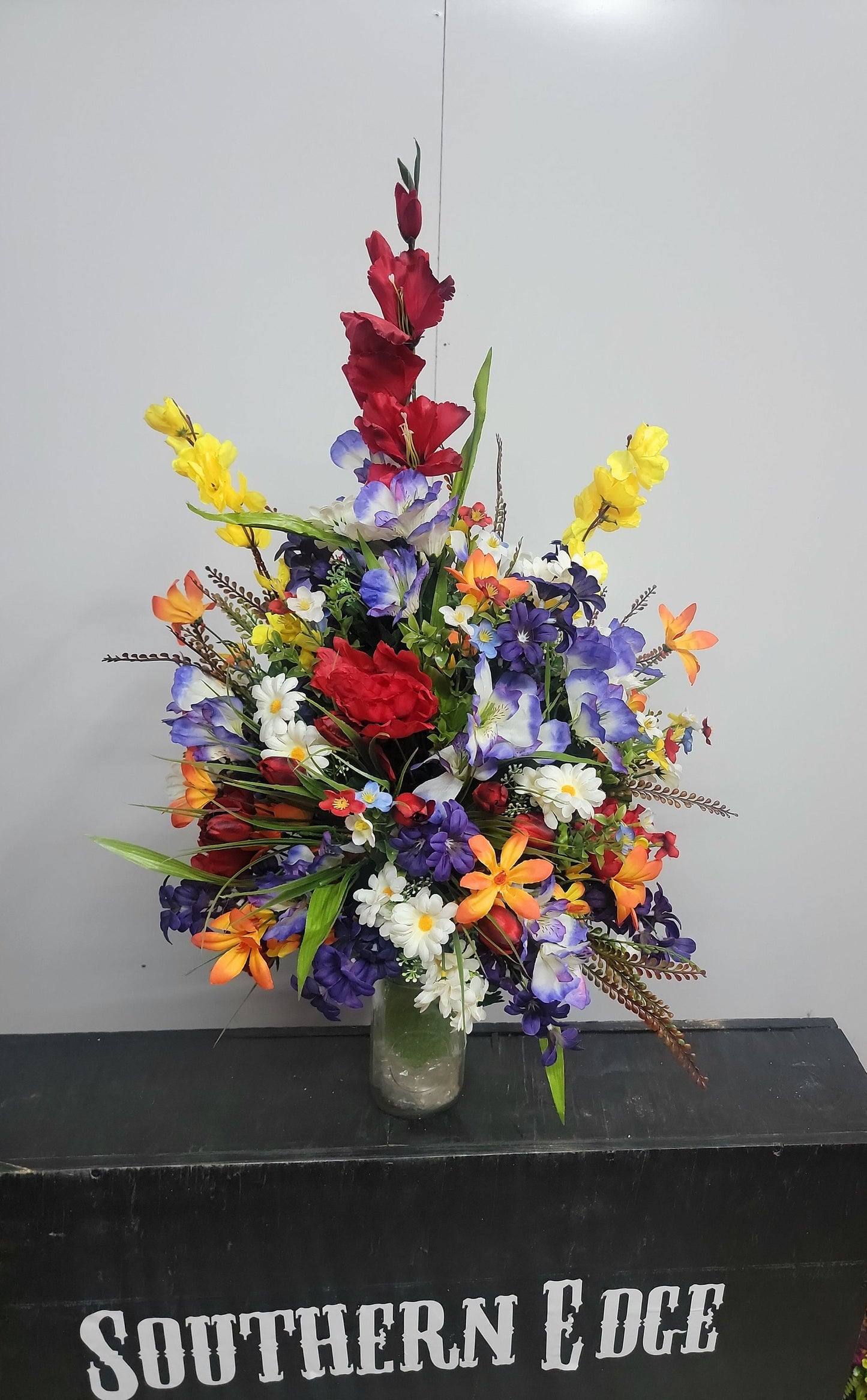 27"Large wildflower spring Cemetery Vase Flowers red mini tulips Cemetery vase flowers Memorial Vase Flowers Grave Vase Flowers