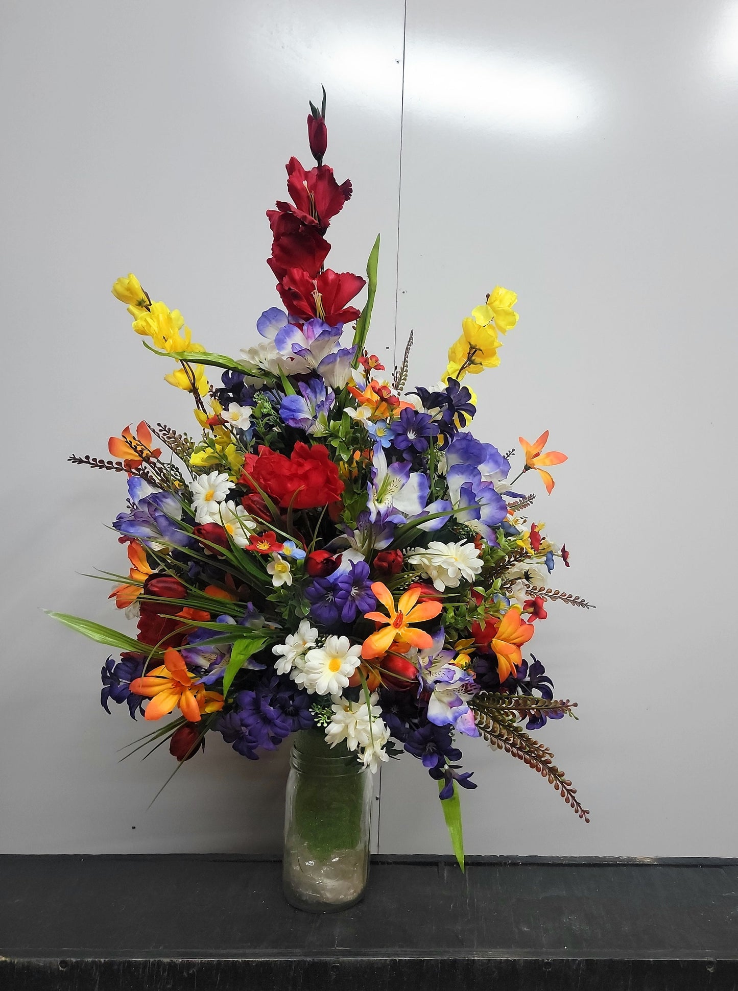 27"Large wildflower spring Cemetery Vase Flowers red mini tulips Cemetery vase flowers Memorial Vase Flowers Grave Vase Flowers