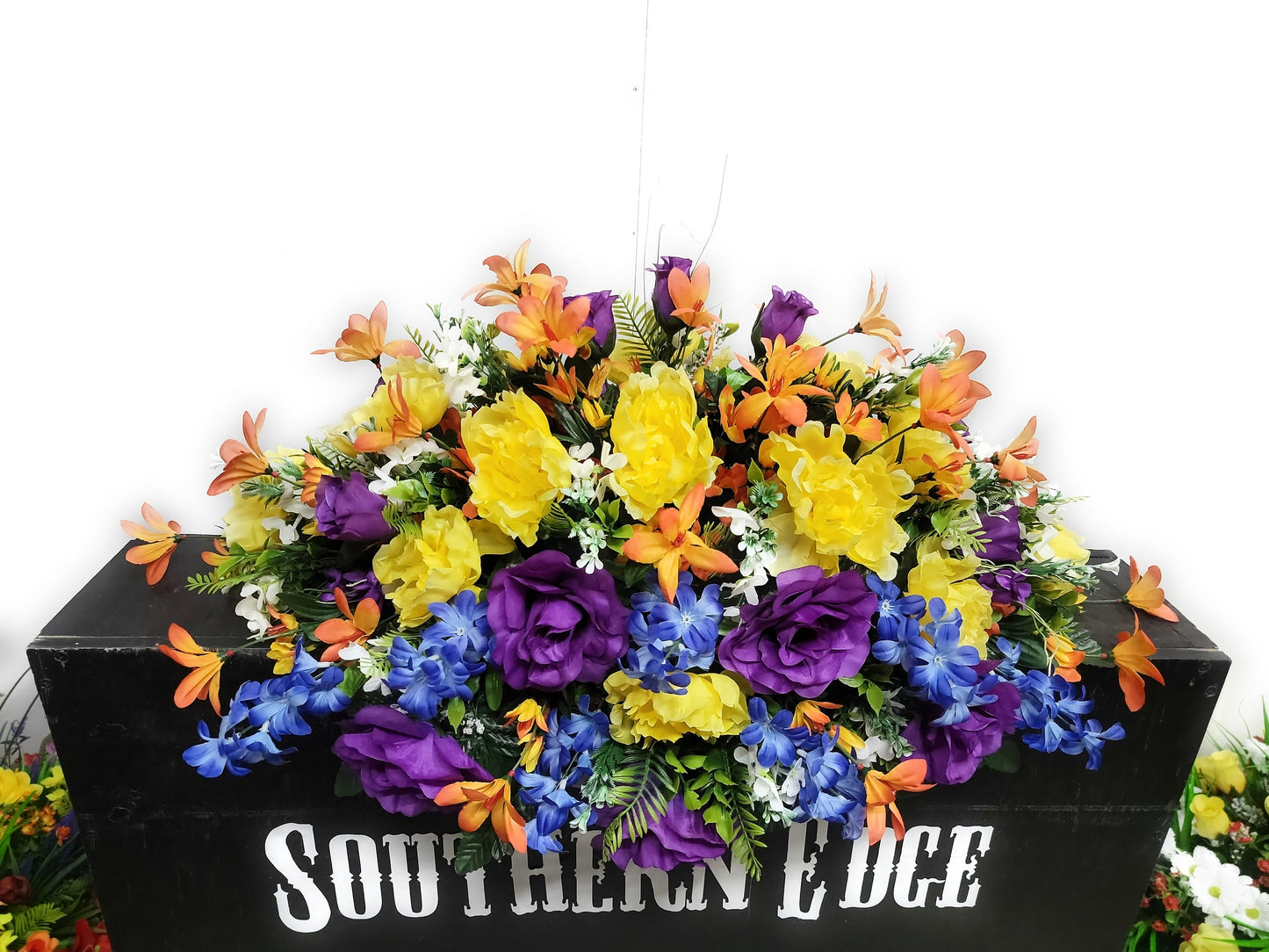 30" Sunburst Colors Spring Cemetery Flowers Saddle Grave Saddle Headstone Flowers Easter Memorial Flowers Blue orange purple