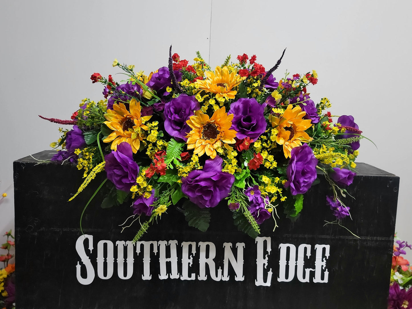 31" Cemetery flowers Saddle Sunflower purple roses Wildflower mixed Garden Headstone Flowers Large Headstone Saddle Memorial Flowers Grave
