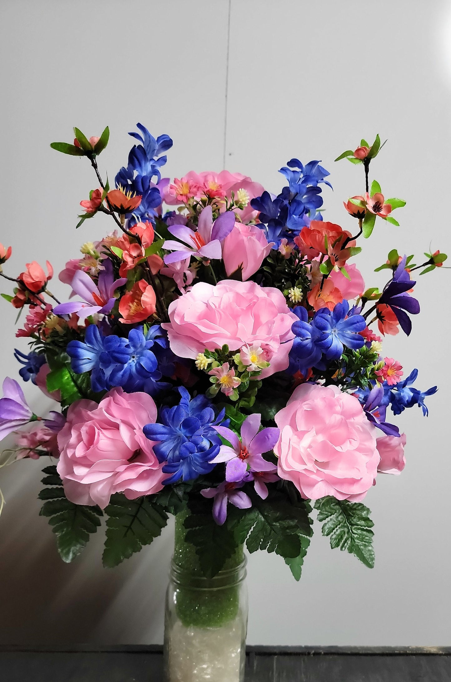 Cemetery Flowers Vase Pink Roses Coral Cherry Blossom Wildflower Spring Memorial Vase Grave Vase Cone Flowers Mother or Daughter cemetery