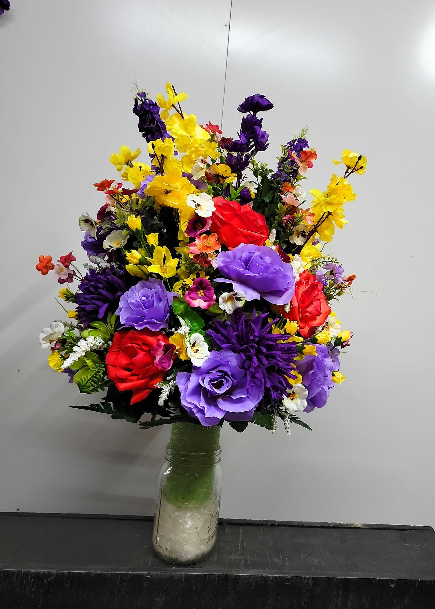 Large Grave Vase Flowers, Bright  Cemetery vase flowers, Cemetery Flowers Vase, Extra big arrangement for Grave vase