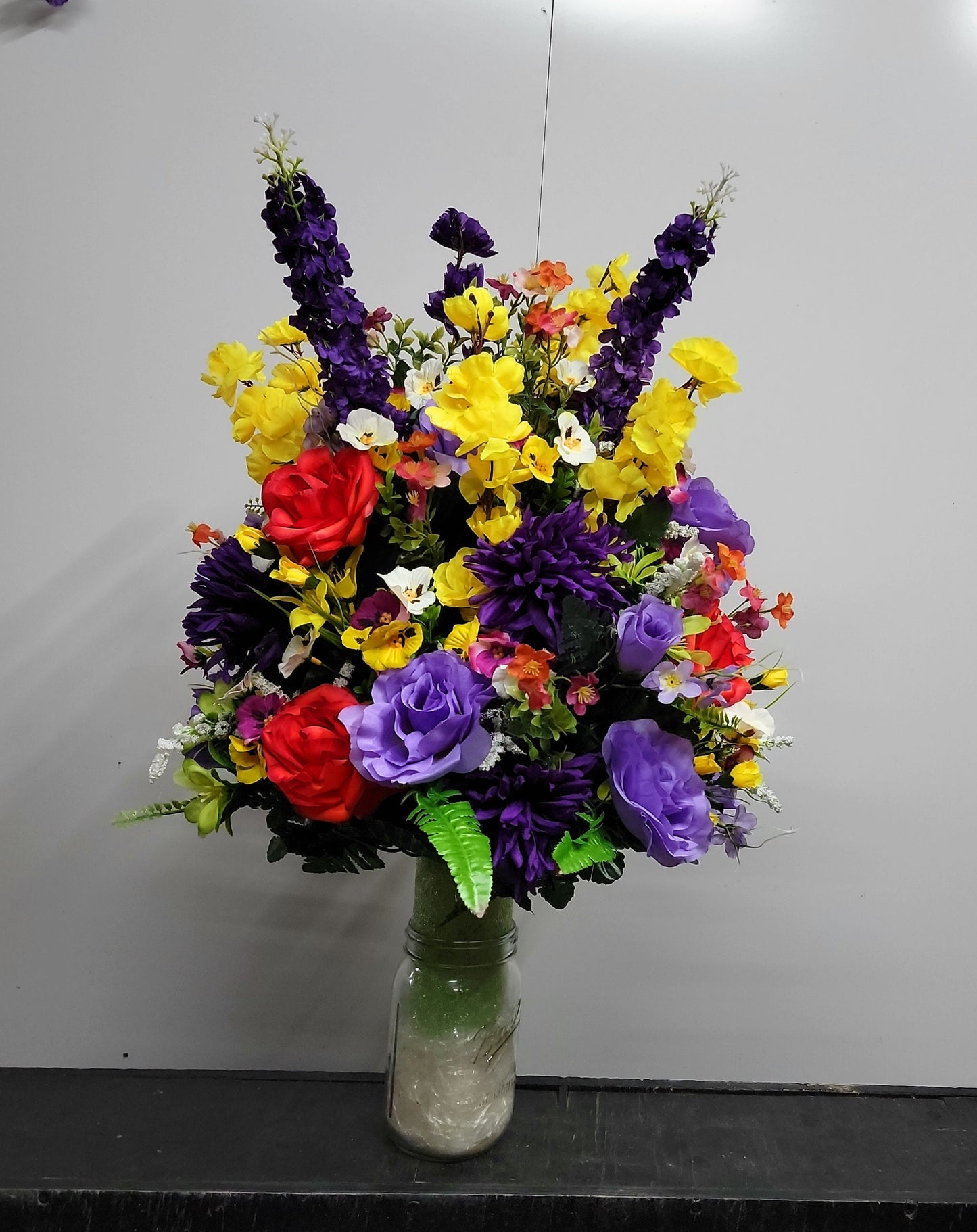 Large Grave Vase Flowers, Bright  Cemetery vase flowers, Cemetery Flowers Vase, Extra big arrangement for Grave vase