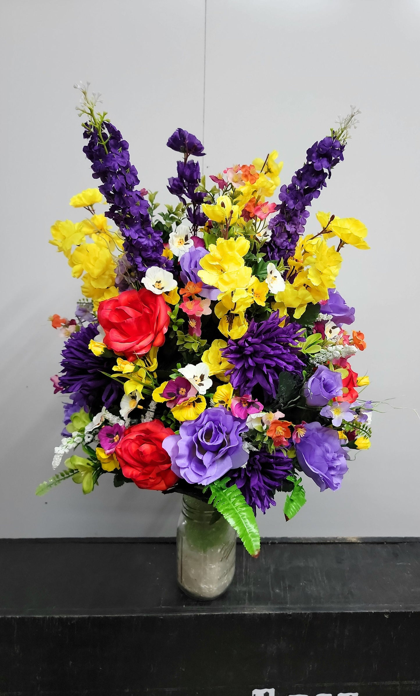 Large Grave Vase Flowers, Bright  Cemetery vase flowers, Cemetery Flowers Vase, Extra big arrangement for Grave vase