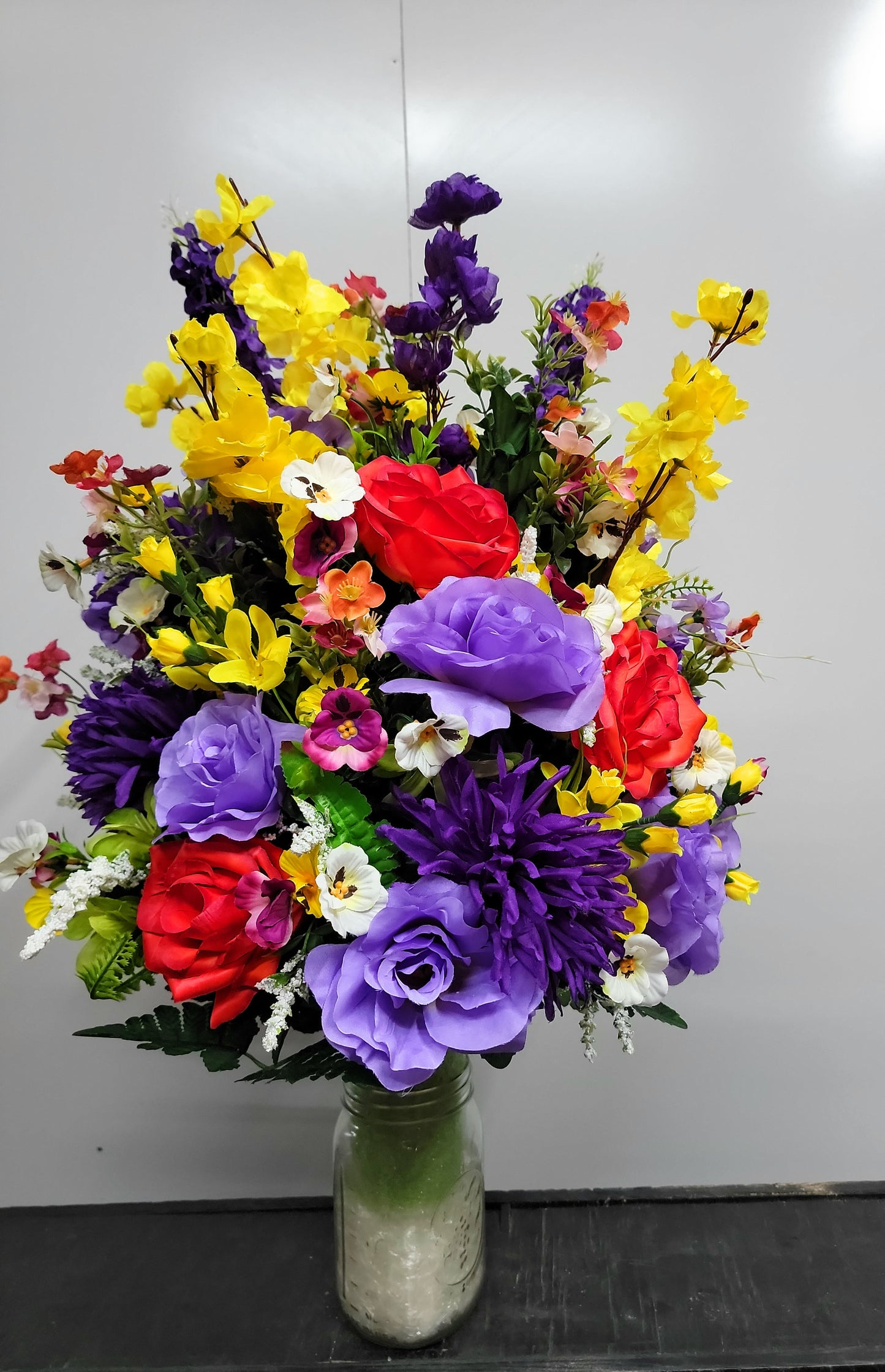 Large Grave Vase Flowers, Bright  Cemetery vase flowers, Cemetery Flowers Vase, Extra big arrangement for Grave vase