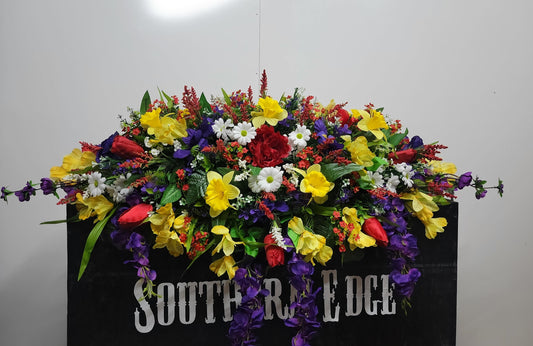 Summer Daffodils and Tulips Extra Large Cemetery Saddle Cemetery Flowers Wildflowers Spring Cemetery Flowers for Large Headstone Saddle