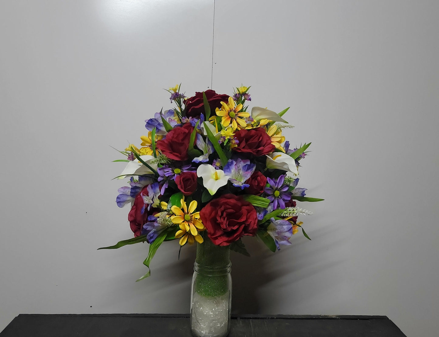 Burgundy Roses yellow purple Wildflower Cemetery Flowers Vase Cone for 3-inch Grave Vase  Father Cemetery Flowers