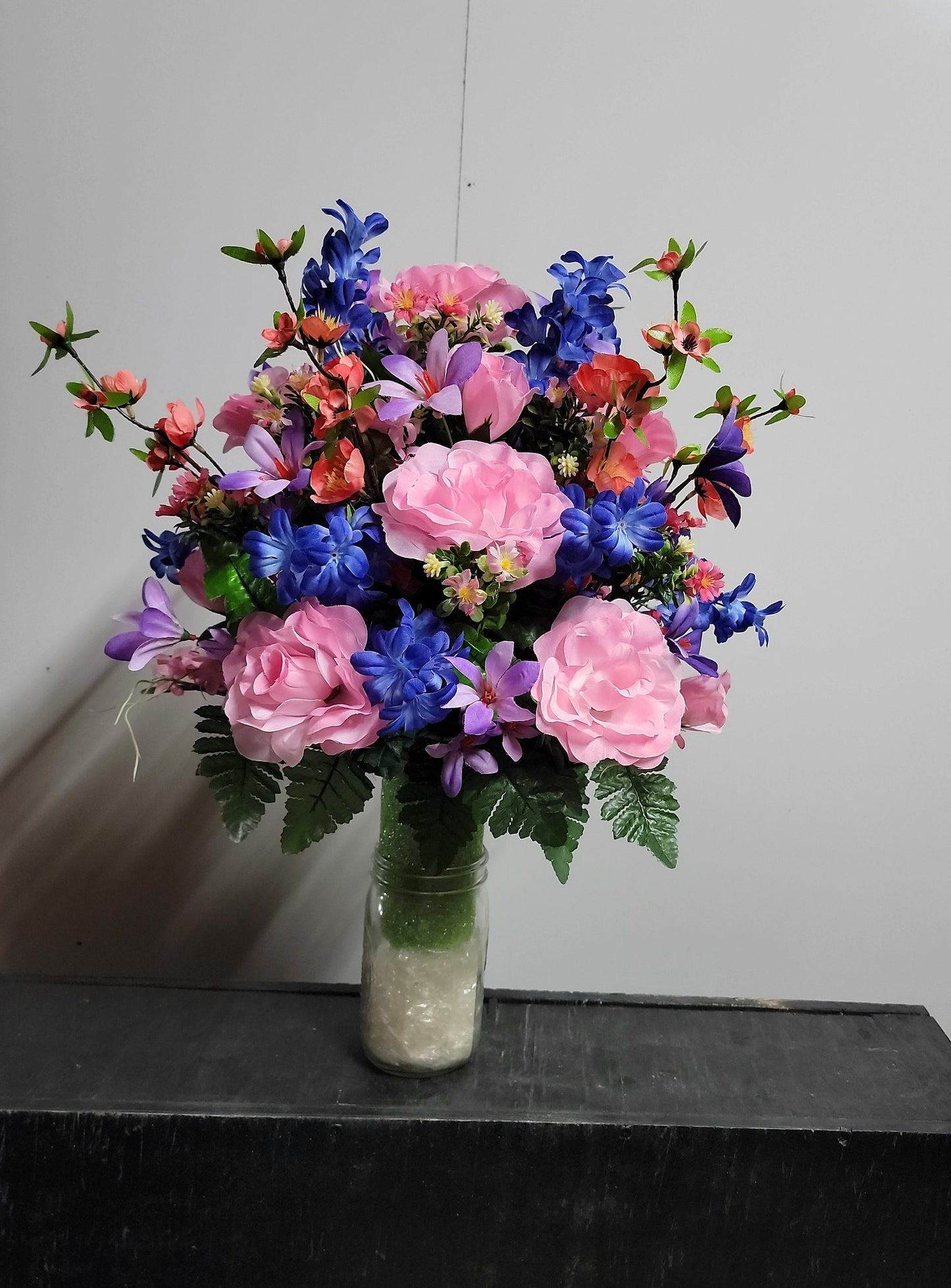 Cemetery Flowers Vase Pink Roses Coral Cherry Blossom Wildflower Spring Memorial Vase Grave Vase Cone Flowers Mother or Daughter cemetery