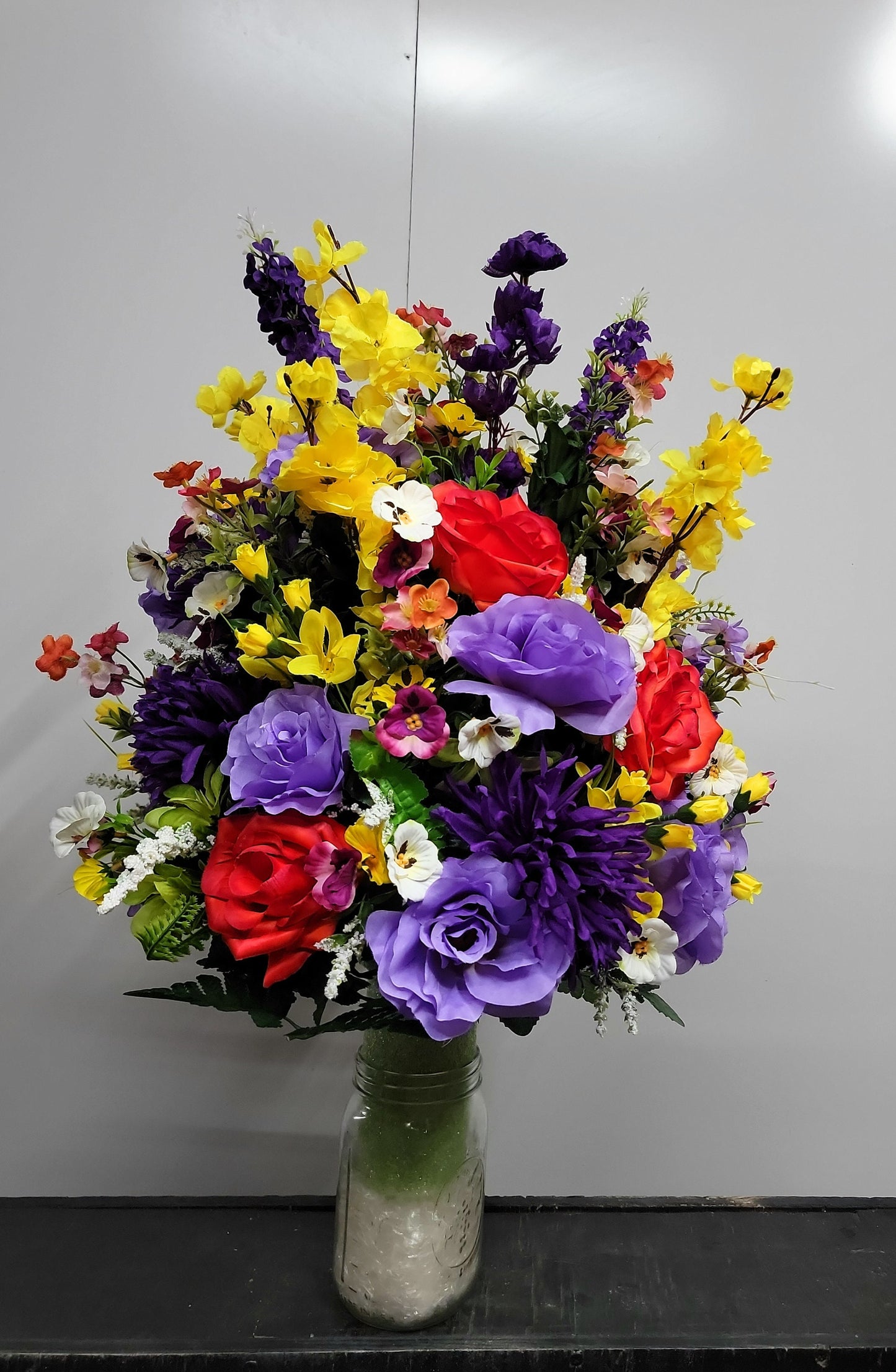Large Grave Vase Flowers, Bright  Cemetery vase flowers, Cemetery Flowers Vase, Extra big arrangement for Grave vase