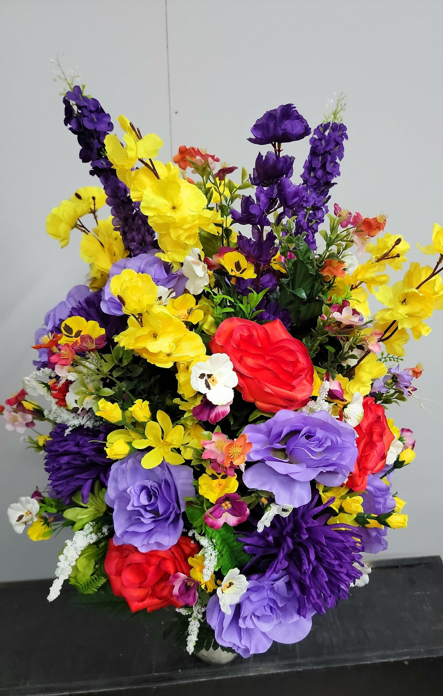 Large Grave Vase Flowers, Bright  Cemetery vase flowers, Cemetery Flowers Vase, Extra big arrangement for Grave vase
